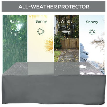 The garden cover displayed with icons showing protection against rain sun wind and snow