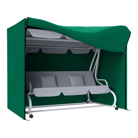 Outsunny Three-Seater Swing Chair Protective Cover in green, shown covering a swing chair