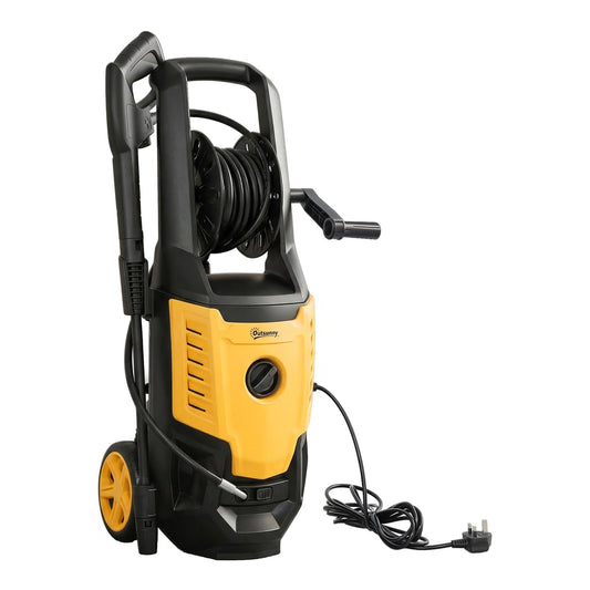 Outsunny 2200W High Pressure Washer in yellow and black with a coiled hose and wheels