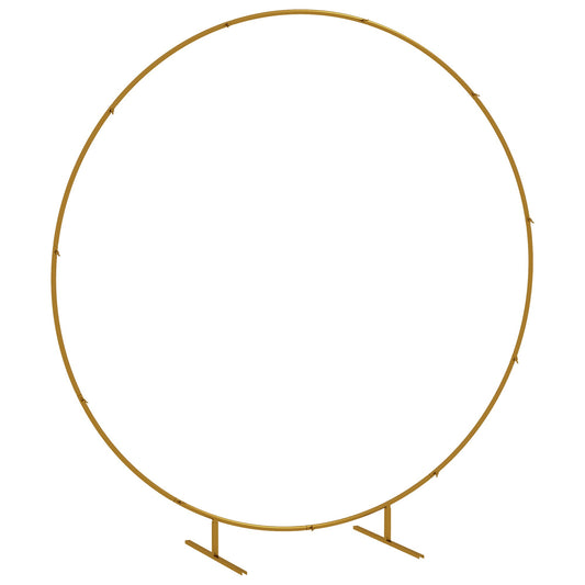 Outsunny 222cm Gold Tone Backdrop Stand, a round metal wedding arch decorated with balloons and flowers