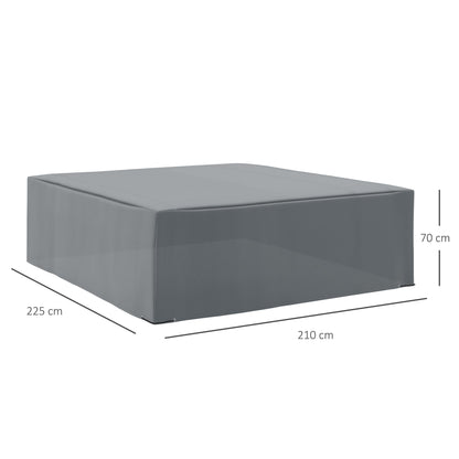 The furniture cover showing the length width and height dimensions with black lines