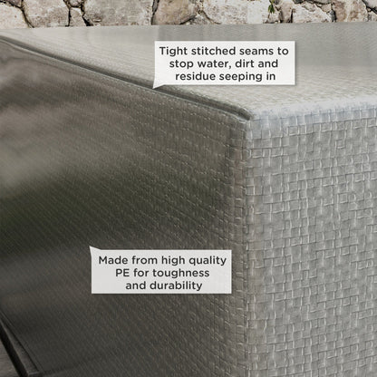 A close-up of the protective cover showing the textured surface and tight stitched seams
