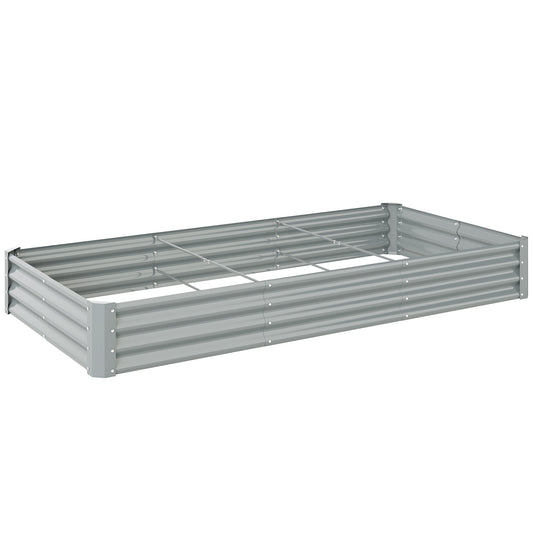 Outsunny Galvanised Steel Open Planter, a rectangular silver metal raised garden bed with corrugated sides