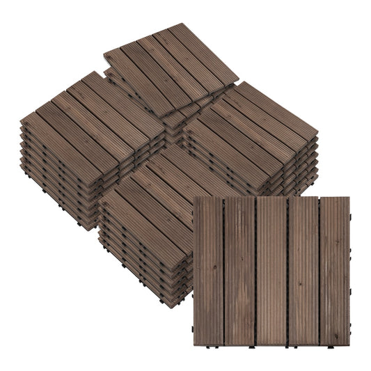 Outsunny 27 Pcs Solid Wood Interlocking Decking Tiles in Black