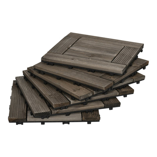 Outsunny 27 Pcs Wooden Interlocking Decking Tiles laid out in a stack on a white background