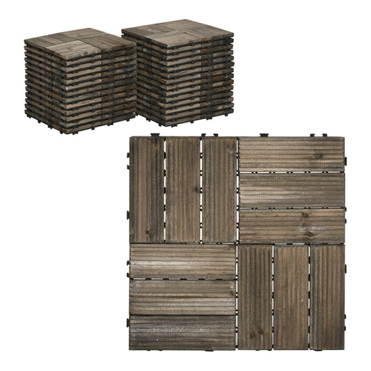 Outsunny 27 Pcs Wooden Interlocking Decking Tiles in Charcoal Grey