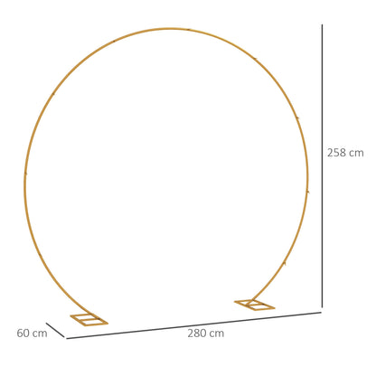 A round metal wedding arch with dimensions labelled