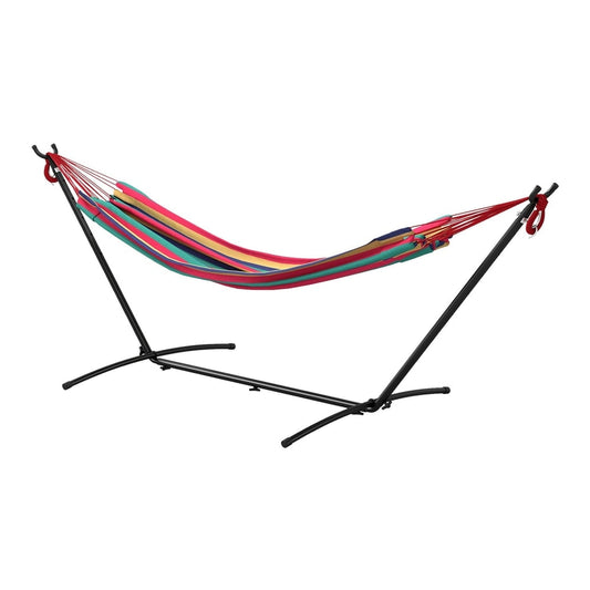 Outsunny Hammock with multicoloured striped fabric and black metal stand