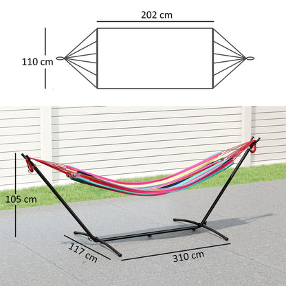 Multicoloured striped hammock with stand and size dimensions