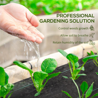 Water being poured onto plants growing through the weed control membrane