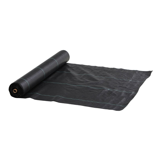 Outsunny Heavy Duty Weed Control Membrane, a black roll of weed control fabric with blue lines