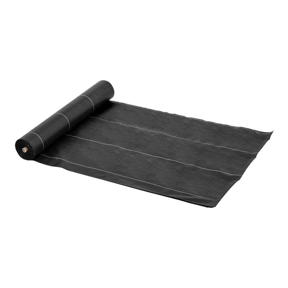 Outsunny Weed Control Membrane, a black roll of heavy duty ground cover fabric with white lines