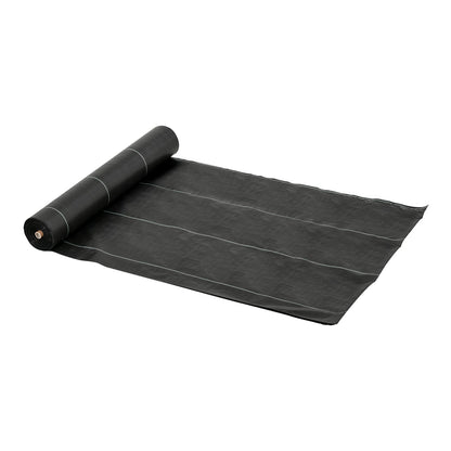 Outsunny Weed Control Membrane, a black roll of heavy duty ground cover fabric with white lines