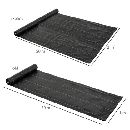 Dimensions of the weed control barrier fabric shown in expanded and folded states