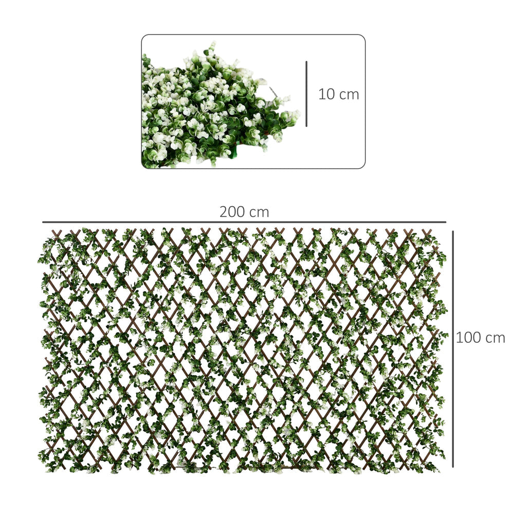 The expanding garden trellis with dimensions shown, a size diagram