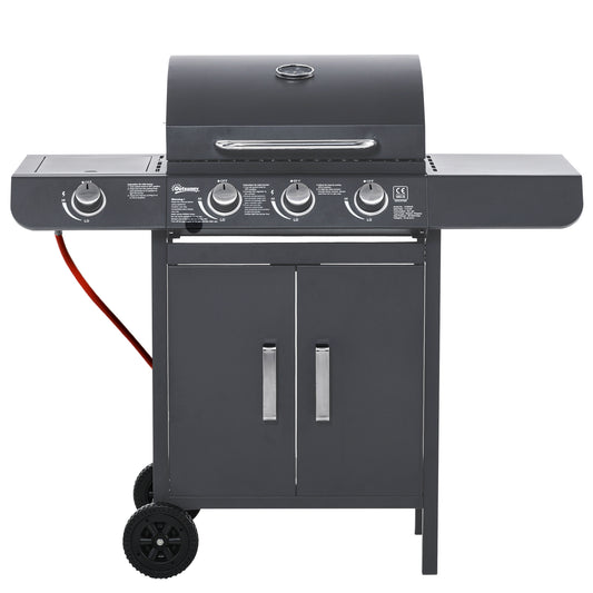 Outsunny 3+1 Burner Gas BBQ Grill in Grey