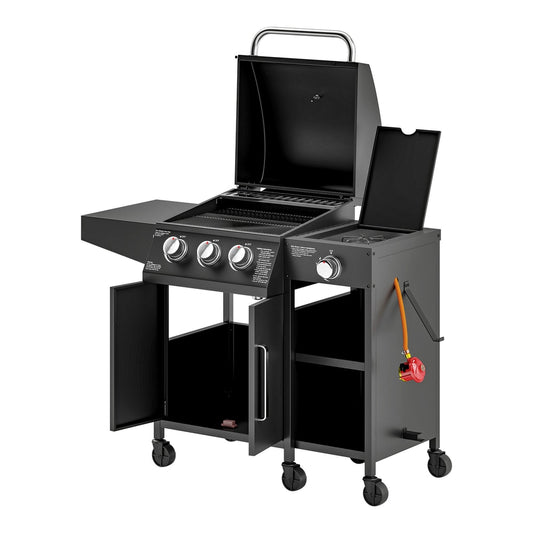 Outsunny 3+1 Burner Gas BBQ Grill in Black