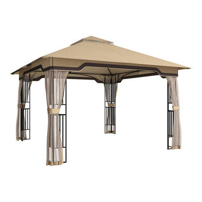 Outsunny Outdoor Garden Gazebo with Post Shelves in Khaki
