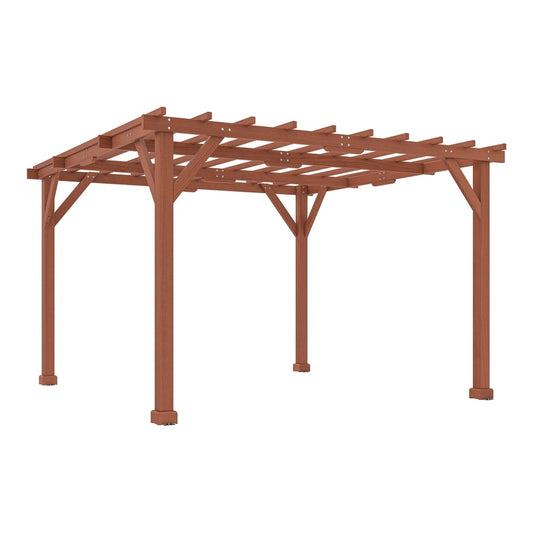 Outsunny Wooden Pergola Kit, a sturdy wooden garden structure with a slatted roof and four corner posts
