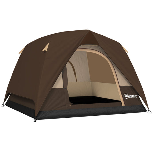 Outsunny 3-4 Person Camping Tent in brown with an open front entrance and a black groundsheet