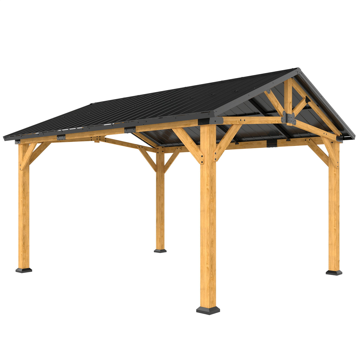 Outsunny Hardtop Gazebo Canopy with Galvanised Metal Roof in Black Grey