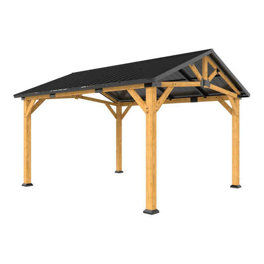 Outsunny Hardtop Gazebo Canopy with Galvanised Metal Roof in Black Grey