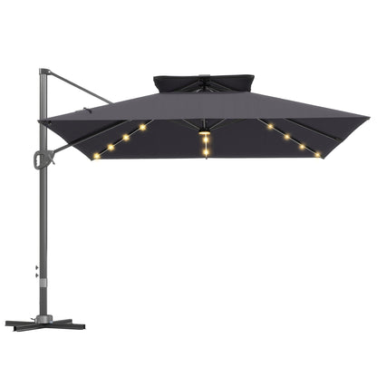 Outsunny Garden Cantilever Parasol in grey with integrated solar LED lights on the canopy ribs