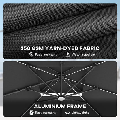 The garden parasol showing close-ups of the fabric texture and the metal frame structure