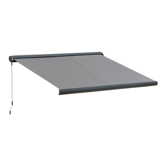 Outsunny LED Light Full Cassette Case Electric/Manual Awning in Grey