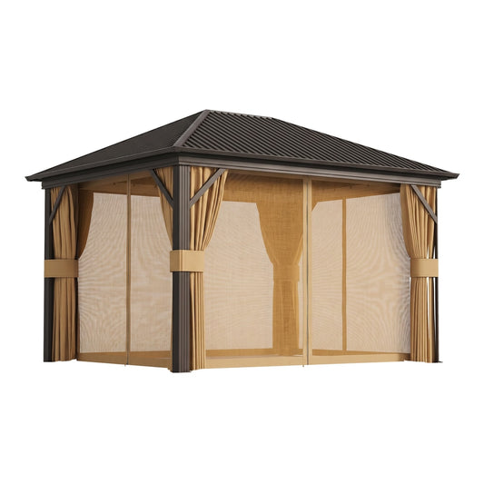 Outsunny Aluminium Hardtop Gazebo in Brown