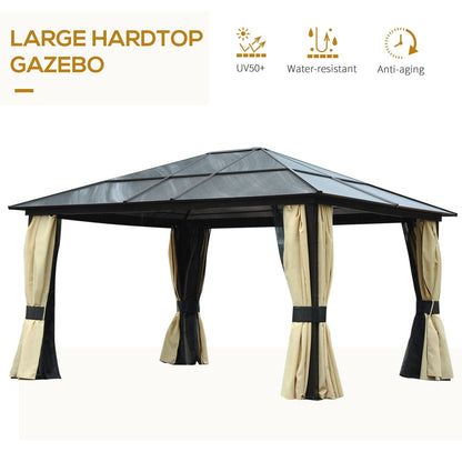The large hardtop gazebo with curtains tied back