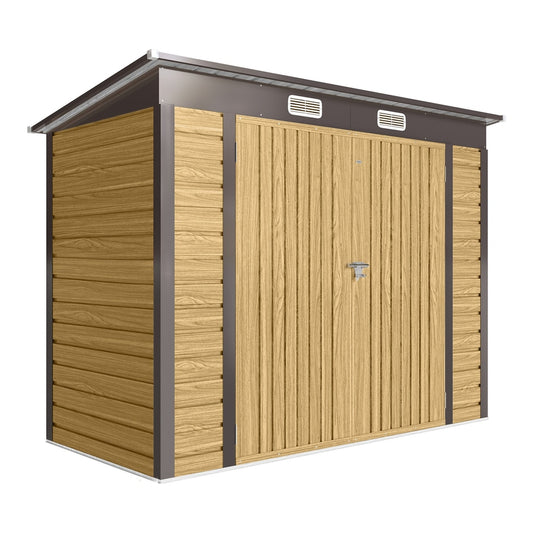 Outsunny Galvanised Steel Shed with a wood effect finish and a dark grey metal roof and frame