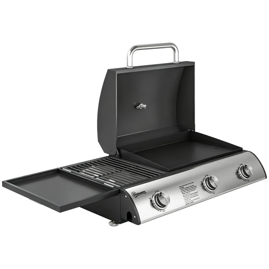 Outsunny 3 Burner Portable Gas Plancha BBQ Grill in Black