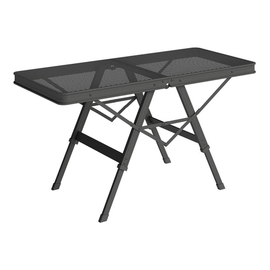 Outsunny 3 ft Folding Camping Table w/ Adjustable Heights, a black metal mesh folding camping table with aluminium legs