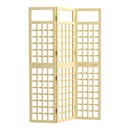 Outsunny 3-Panel Garden Privacy Screen, a freestanding foldable wooden outdoor divider with a natural wood finish