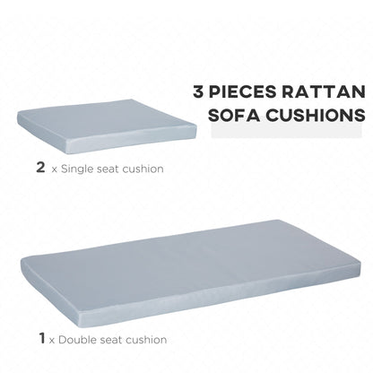 Two single seat cushions and one double seat cushion labelled