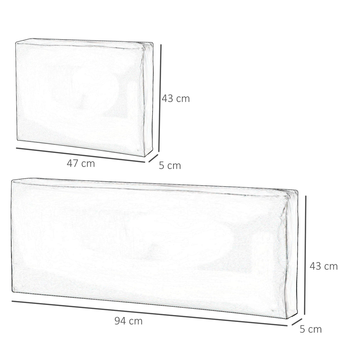 Diagram showing the dimensions of the grey outdoor seat cushions