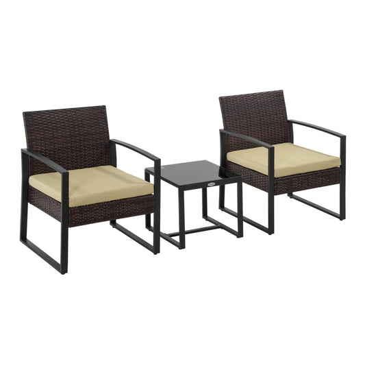 Outsunny 3 pcs PE Rattan Wicker Garden Furniture Patio Bistro Set in Beige