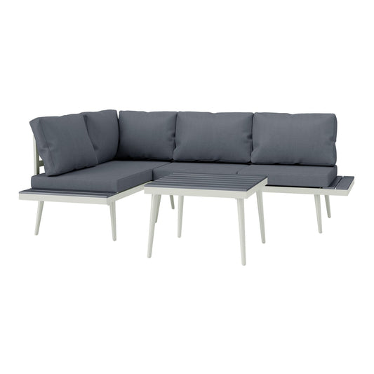 Outsunny 3 Piece Garden Furniture Set with grey cushions and a slatted table on a white background