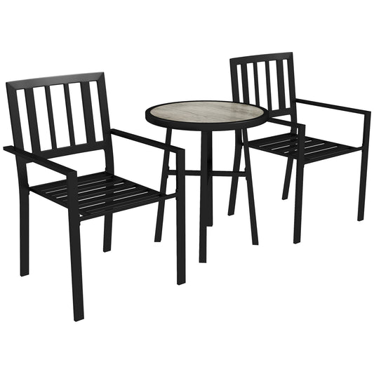 Outsunny 3 Piece Patio Bistro Set with Plastic Top in Grey