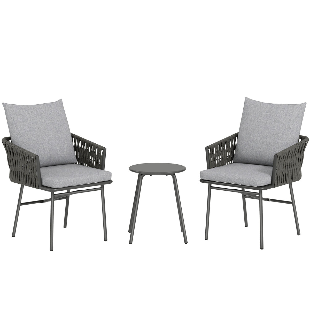 Outsunny 3-Piece Rattan Bistro Set with two grey chairs and a small round table on a white background