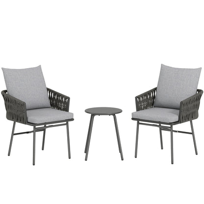 Outsunny 3-Piece Rattan Bistro Set with two grey chairs and a small round table on a white background