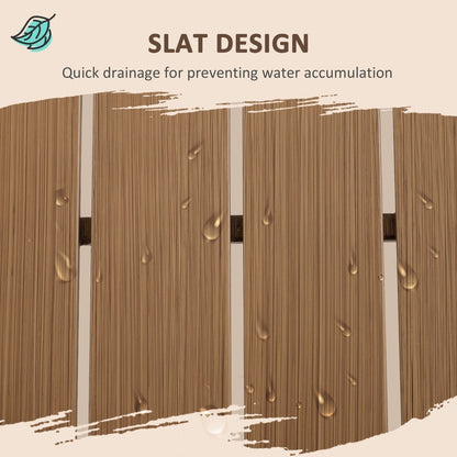 The garden furniture set surface showing the wood effect slat design with water droplets