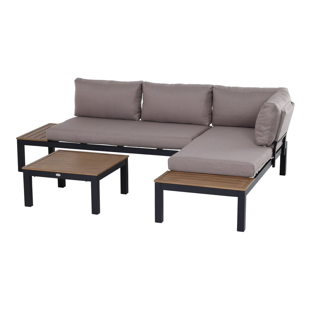 Outsunny 3 Pieces Garden Furniture Set with a corner sofa and a small square coffee table