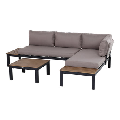 Outsunny 3 Pieces Garden Furniture Set with a corner sofa and a small square coffee table