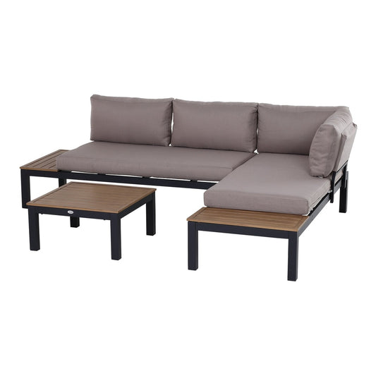 Outsunny 3 Pieces Garden Furniture Set with a corner sofa and a small square coffee table