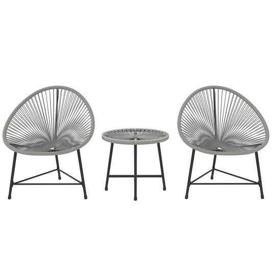 Outsunny 3 Pieces Rattan Bistro Set with two grey chairs and a small round table