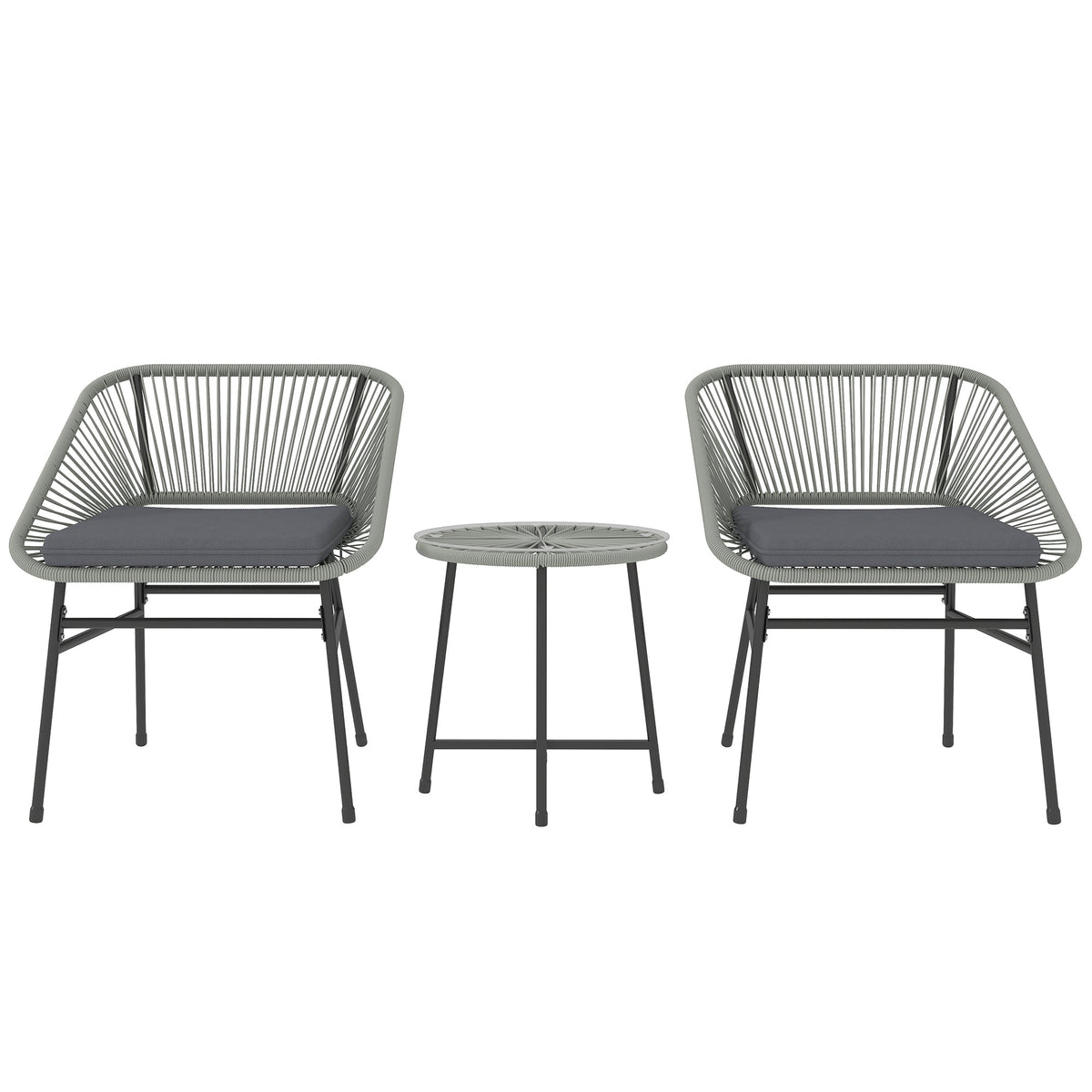 Outsunny 3 Pieces Rattan Bistro Set with two chairs and a small round table on a white background