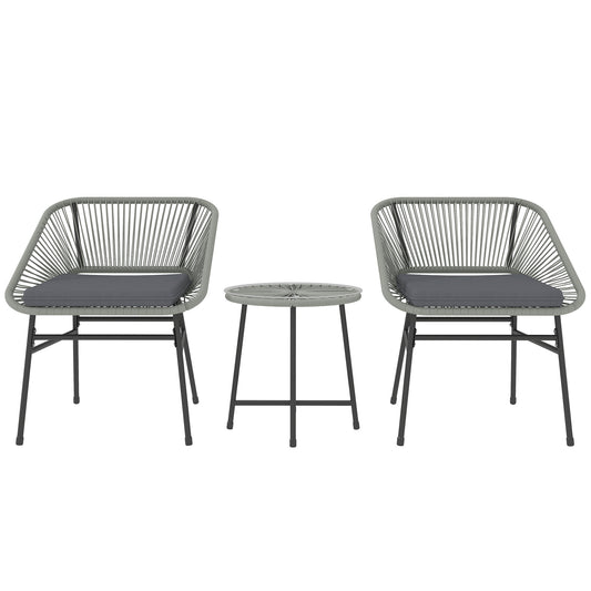 Outsunny 3 Pieces Rattan Bistro Set with two chairs and a small round table on a white background