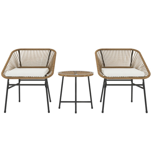 Outsunny 3 Pieces Rattan Bistro Set with two chairs and a coffee table